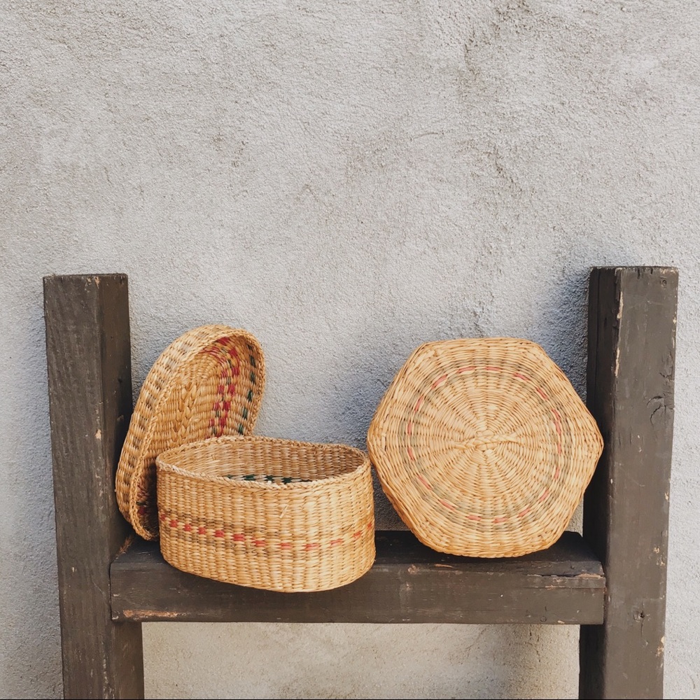 SET OF 2 WOVEN VINTAGE CATCH ALL BASKETS